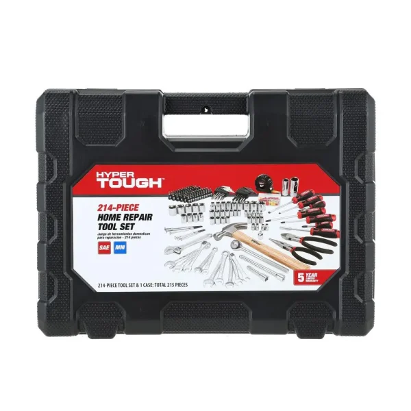 215pc Home Repair Tool Set with Sockets Wrenches Hammers Screwdrivers Pliers Storage Case Versatile Compact Design Home or Job - Image 2