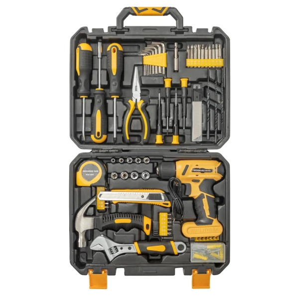 146-Piece Drill Set with 8V Yellow Cordless Drill, Home Tool Kit with Drill, House Repairing Hand Tool Kits with Portable Case - Image 4