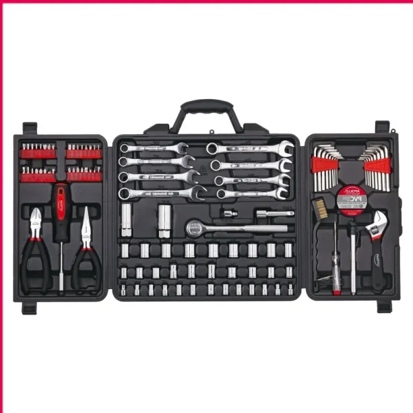 101 Piece Mechanics Tool Set Metric SAE Socket Wrench Garage Tools Hand Tools Ratchet Pliers Extension Bits Tire Gauge Voltage