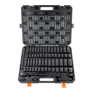 VEVOR 1/2" Drive Impact Socket Set 65 Piece Socket Set SAE 3/8" to 1-1/4" and Metric 10-24mm 6 Point Cr-V Alloy Steel